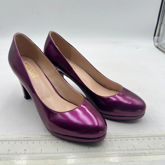 miss left Purple Low Platform Chunky High Heel Slip On Round Toe Elegant Pump - Picture 4 of 8